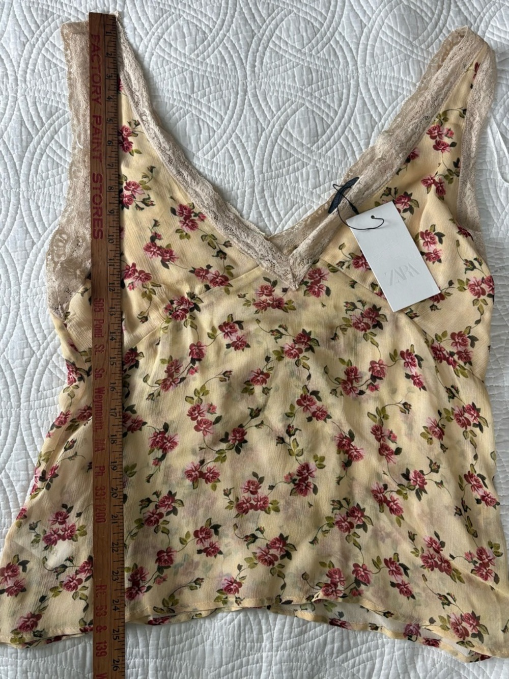 Zara XL Floral Lace-Trim V-Neck Camisole NWT - Picture 9 of 14
